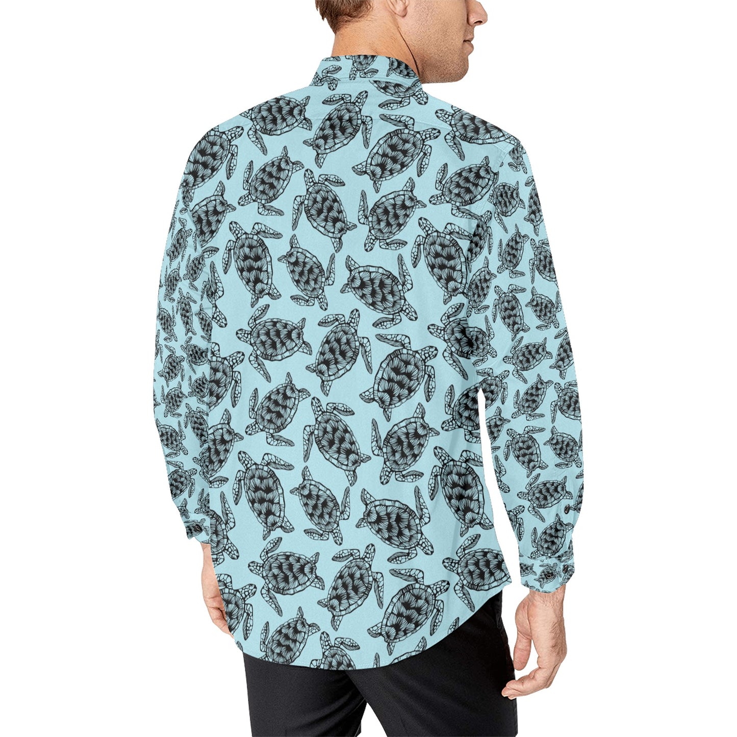 Sea Turtle Print Design LKS3010 Men's Long Sleeve Dress Shirt