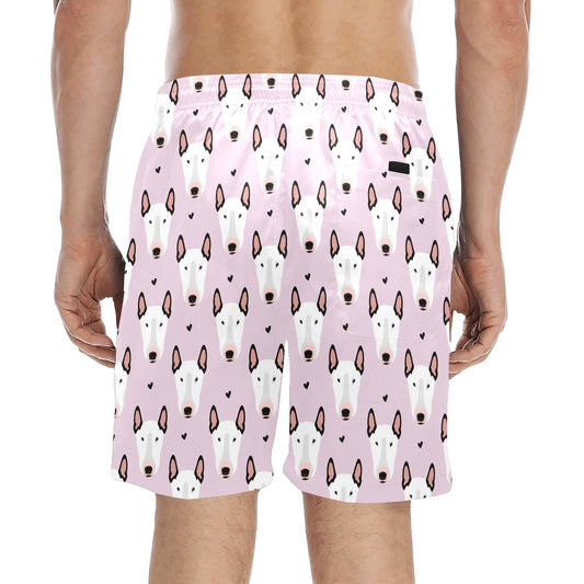 Bull Terrier Pink Print Pattern Men's Swim Trunks Beach Shorts