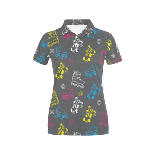 Roller skate Pattern Print Design A02 Women's Polo Shirt