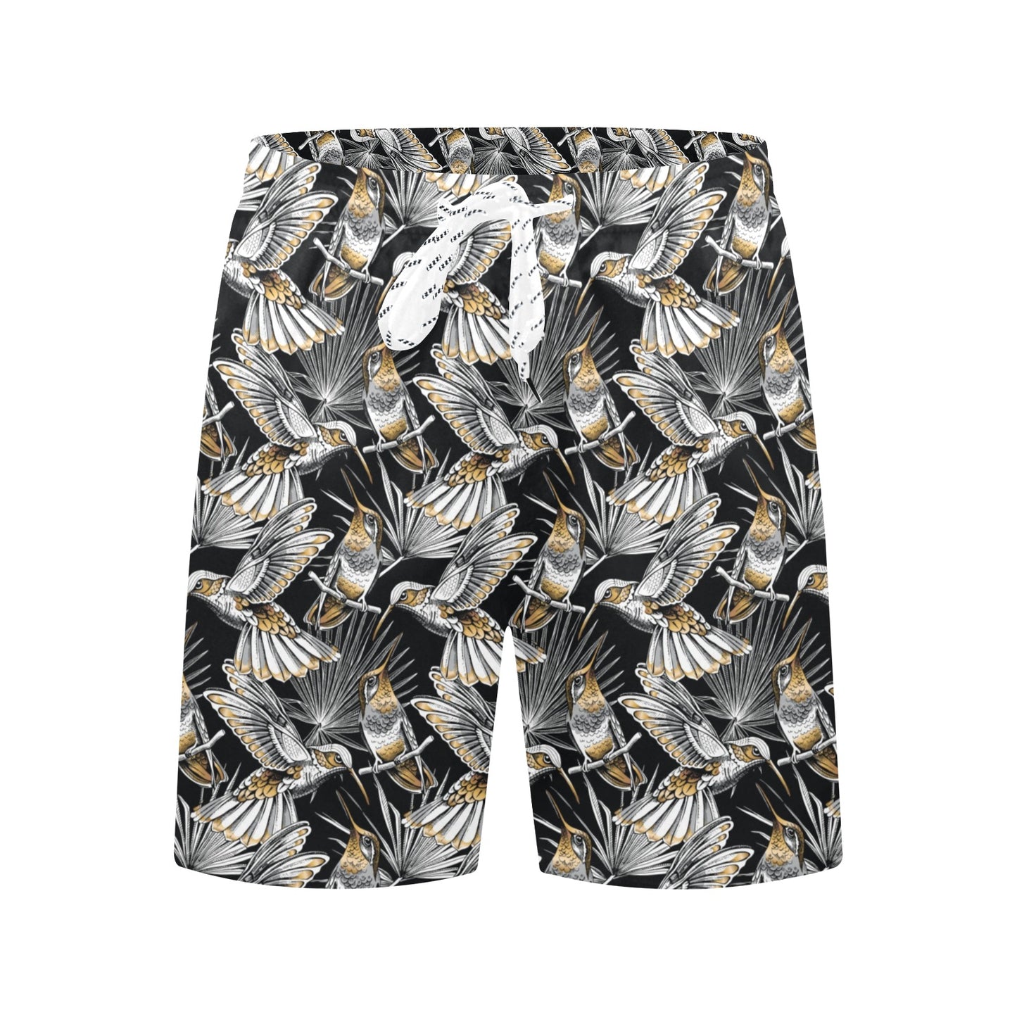 Hummingbird Gold Design Themed Print Men's Swim Trunks Beach Shorts