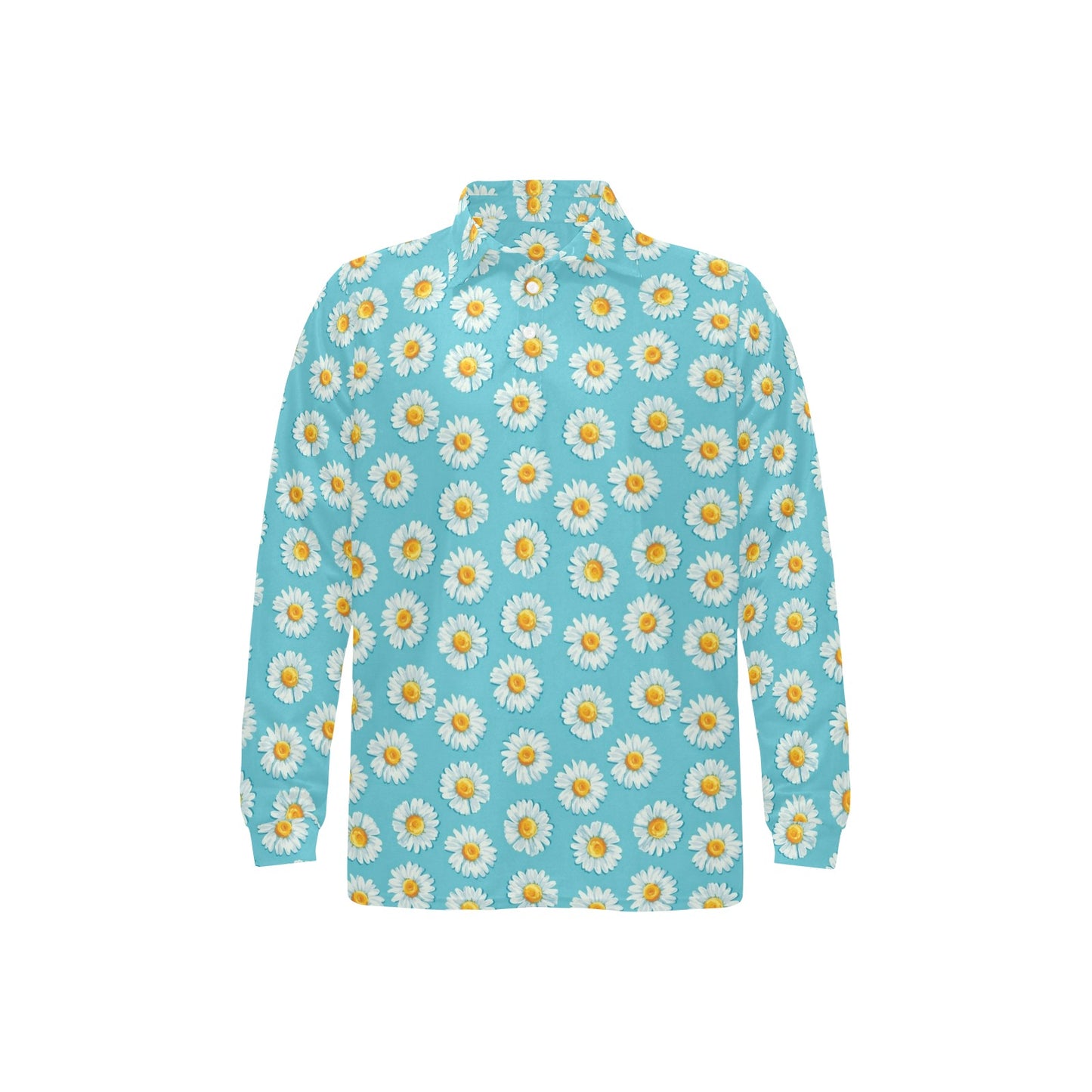 Daisy Pattern Print Design DS03 Long Sleeve Polo Shirt For Men's