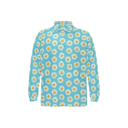 Daisy Pattern Print Design DS03 Long Sleeve Polo Shirt For Men's