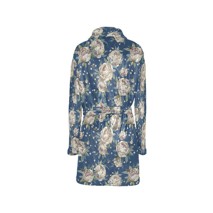 Peony Pattern Print Design A03 Women's Fleece Robe
