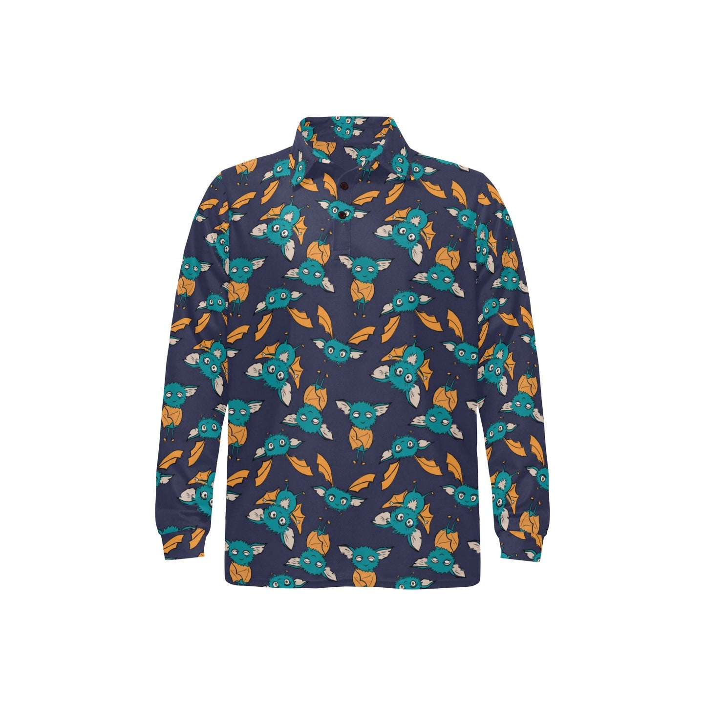 Bat Pattern Print Design 07 Long Sleeve Polo Shirt For Men's