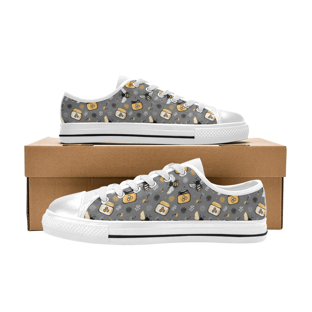 Honey Bee Print Design LKS301 Women's White Low Top Shoes