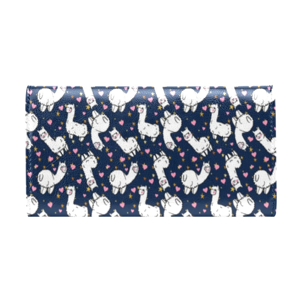 Alpaca Heart Star Design Themed Print Women's Trifold Wallet