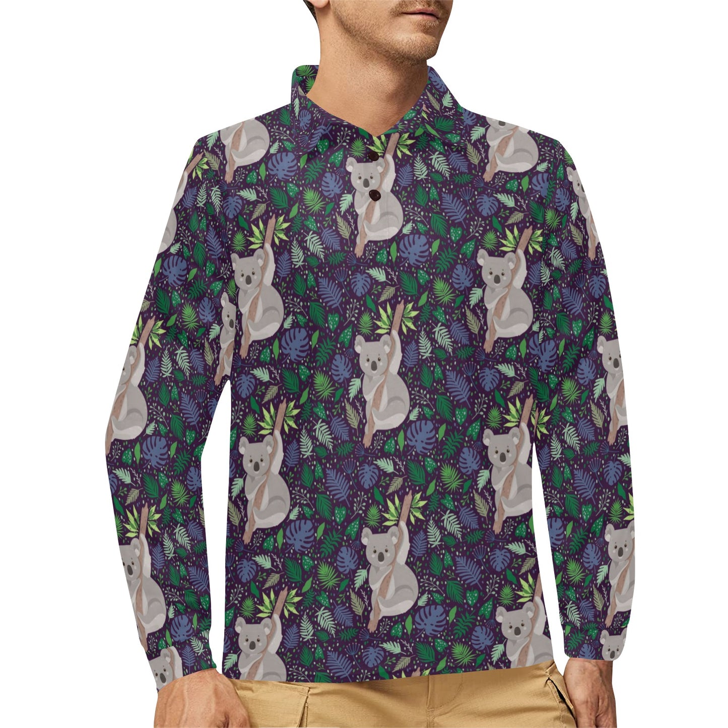 Koala Pattern Print Design 06 Long Sleeve Polo Shirt For Men's
