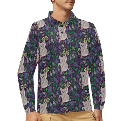 Koala Pattern Print Design 06 Long Sleeve Polo Shirt For Men's
