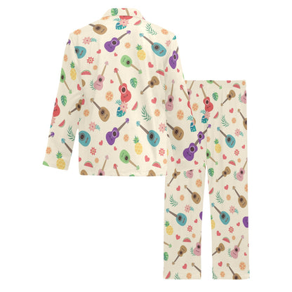 Ukulele Pattern Print Design 01 Men's Long Pajama Set