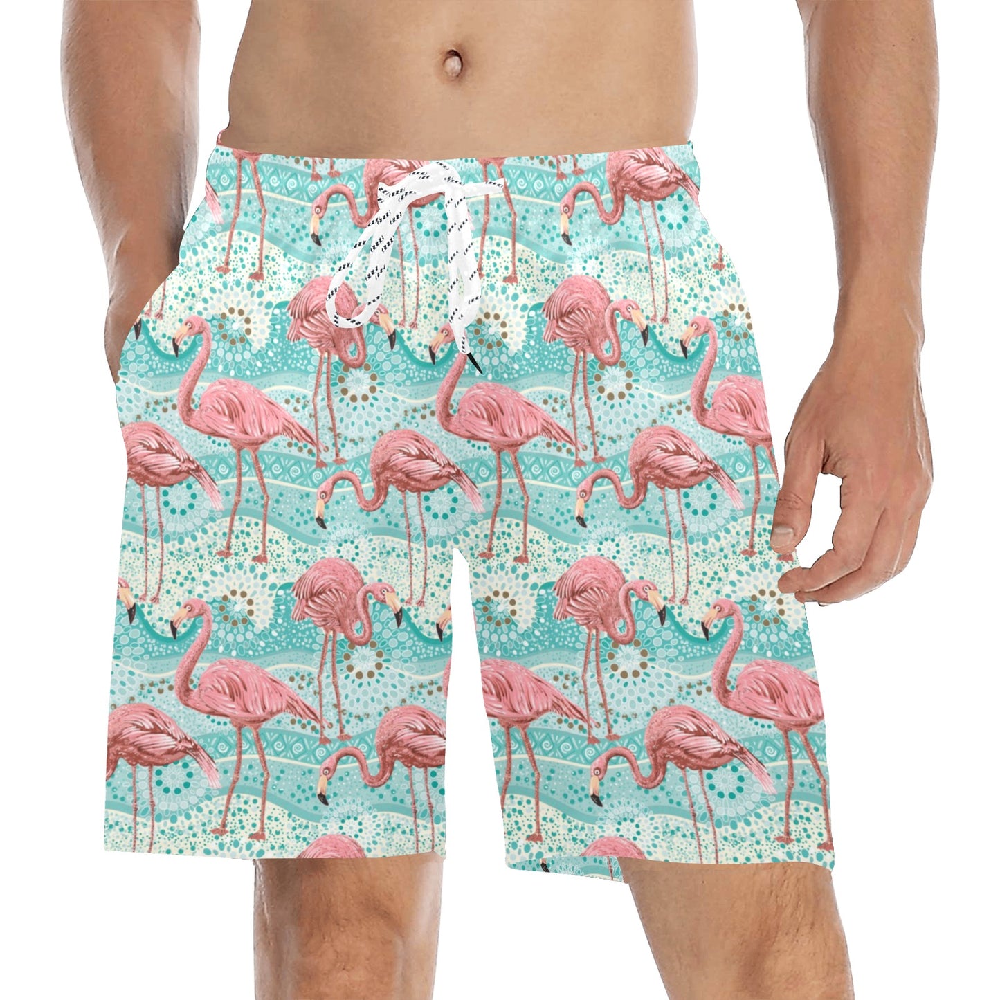 Flamingo Background Themed Print Men's Swim Trunks Beach Shorts
