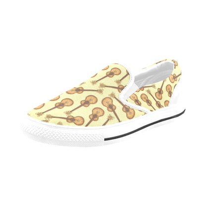 Acoustic Guitar Print Design LKS402 White Slip Ons Canvas Women's Shoes