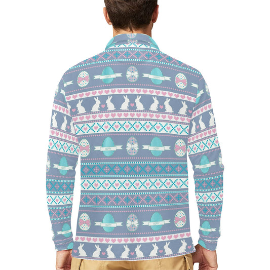 Easter Eggs Pattern Print Design RB013 Long Sleeve Polo Shirt For Men's