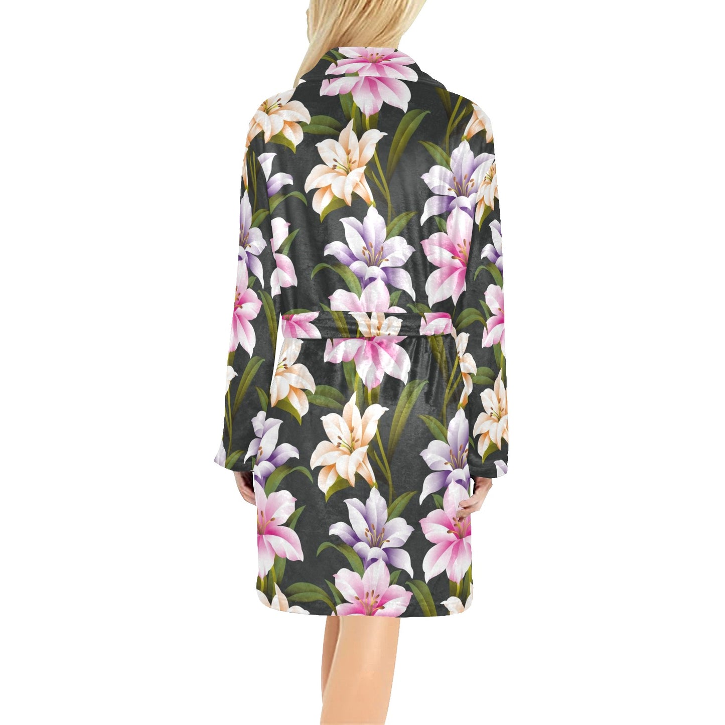 Lily Pattern Print Design LY01 Women's Fleece Robe