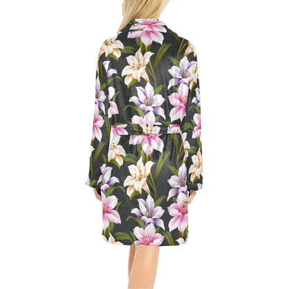Lily Pattern Print Design LY01 Women's Fleece Robe