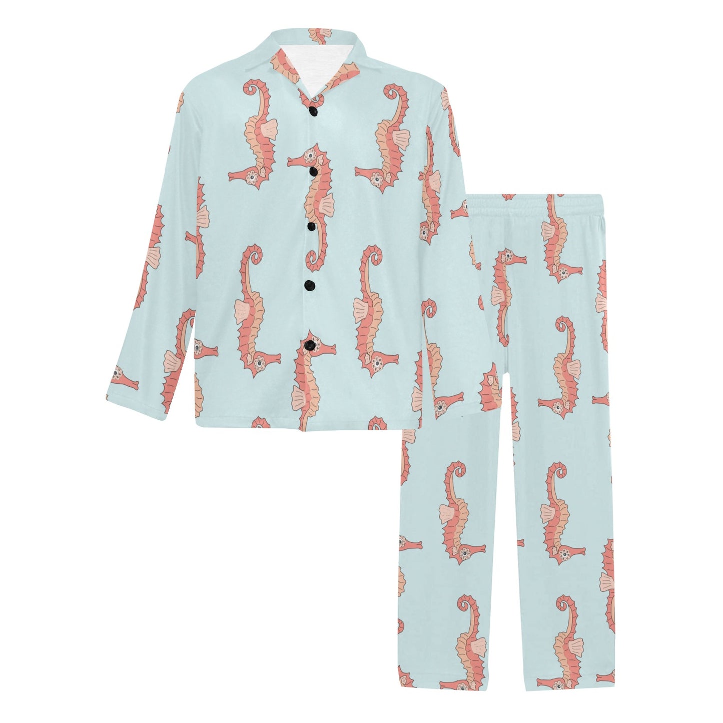 SeaHorse Pattern Print Design 01 Men's Long Pajama Set