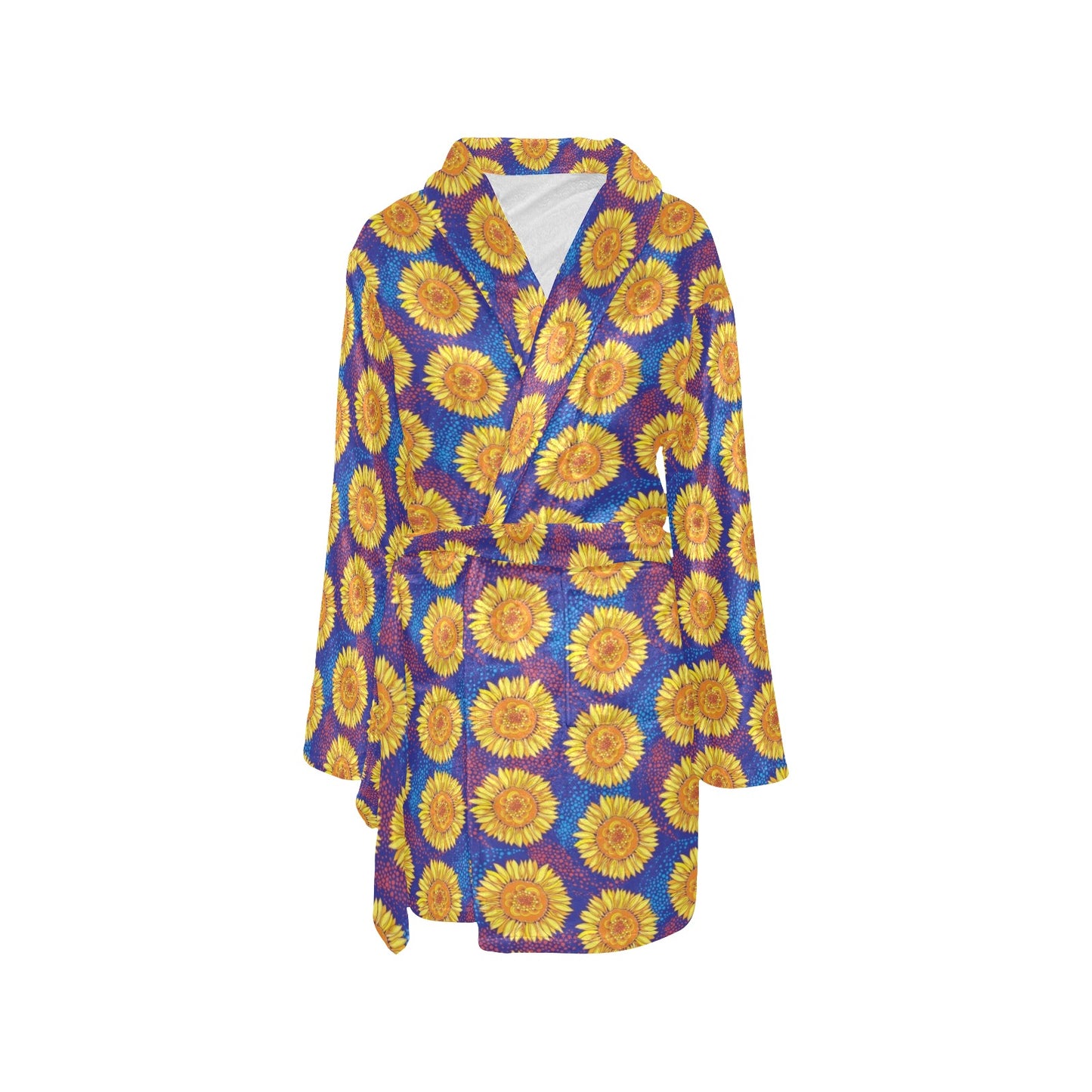 Sunflower Hand Drawn Style Print Women's Fleece Robe