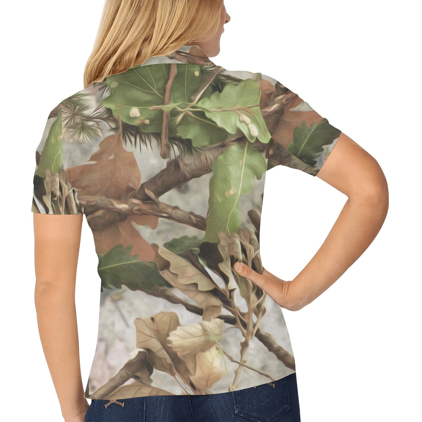 Camo Realistic Tree Forest Print Women's Polo Shirt