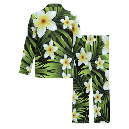 White Plumeria Pattern Print Design PM06 Men's Long Pajama Set