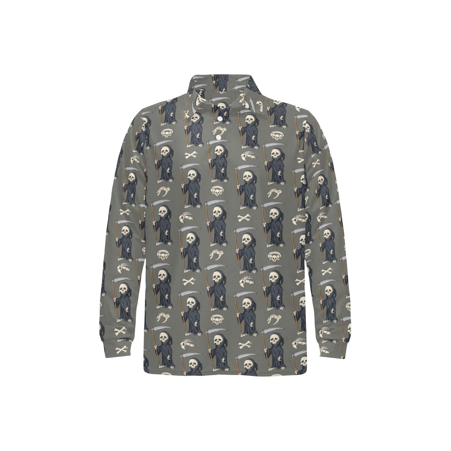 Skeleton Print Design LKS308 Long Sleeve Polo Shirt For Men's