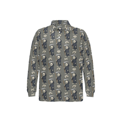 Skeleton Print Design LKS308 Long Sleeve Polo Shirt For Men's