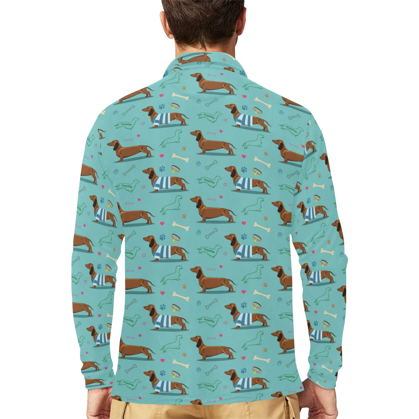 Dachshund Paw Decorative Print Pattern Long Sleeve Polo Shirt For Men's