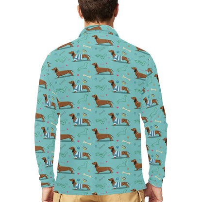 Dachshund Paw Decorative Print Pattern Long Sleeve Polo Shirt For Men's