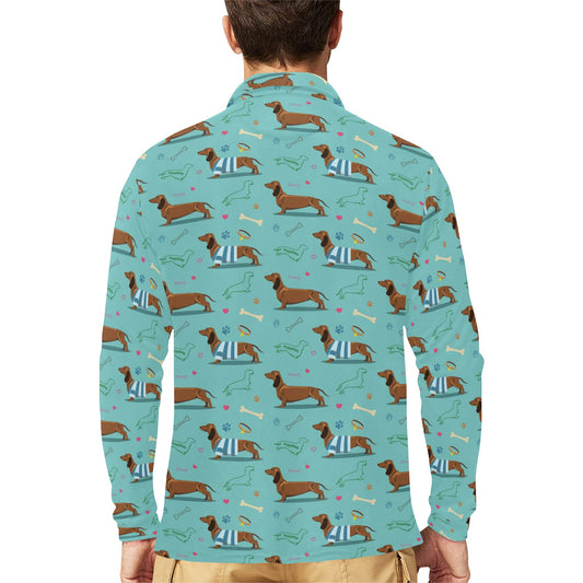 Dachshund Paw Decorative Print Pattern Long Sleeve Polo Shirt For Men's