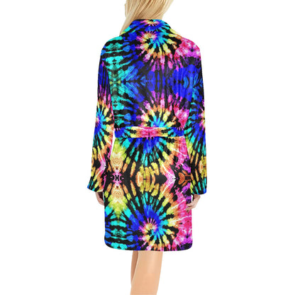 Tie Dye Rainbow Design Print Women's Fleece Robe