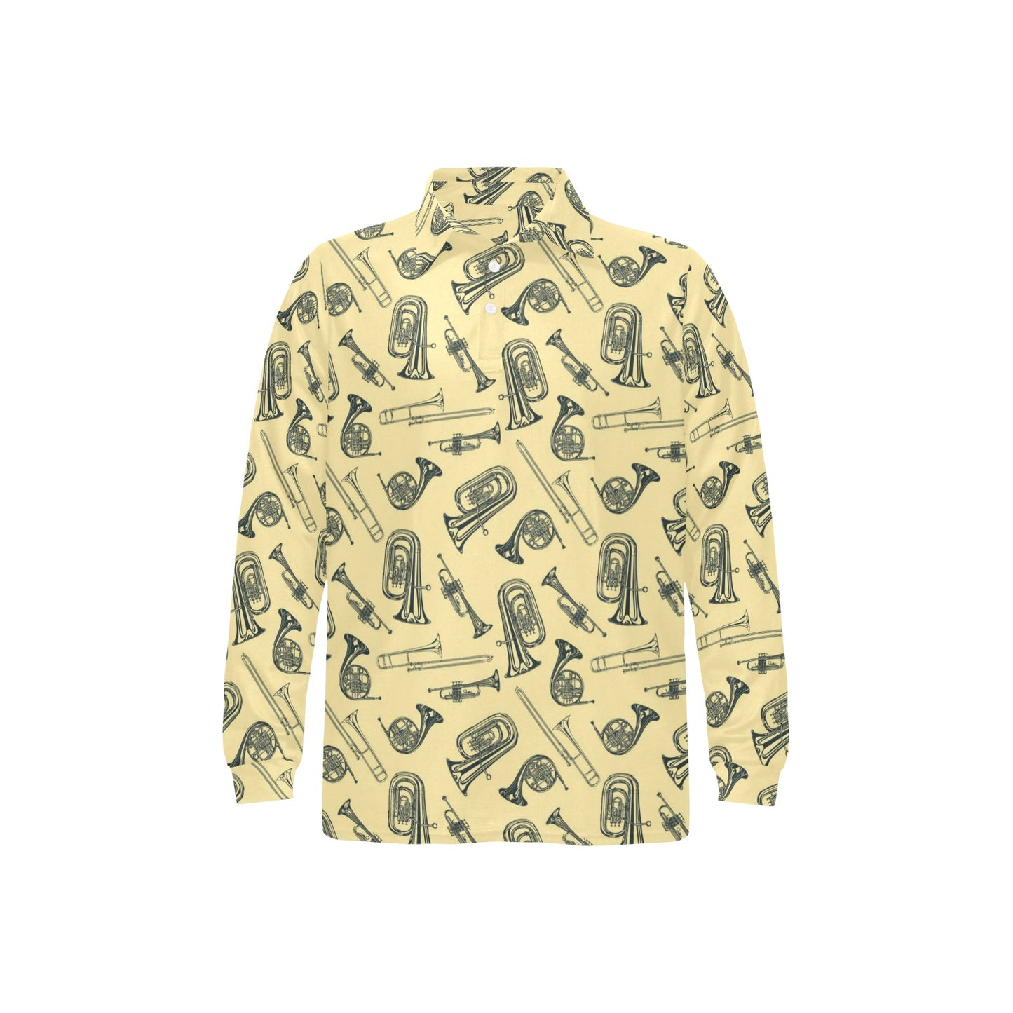 Tuba Pattern Print Design 01 Long Sleeve Polo Shirt For Men's