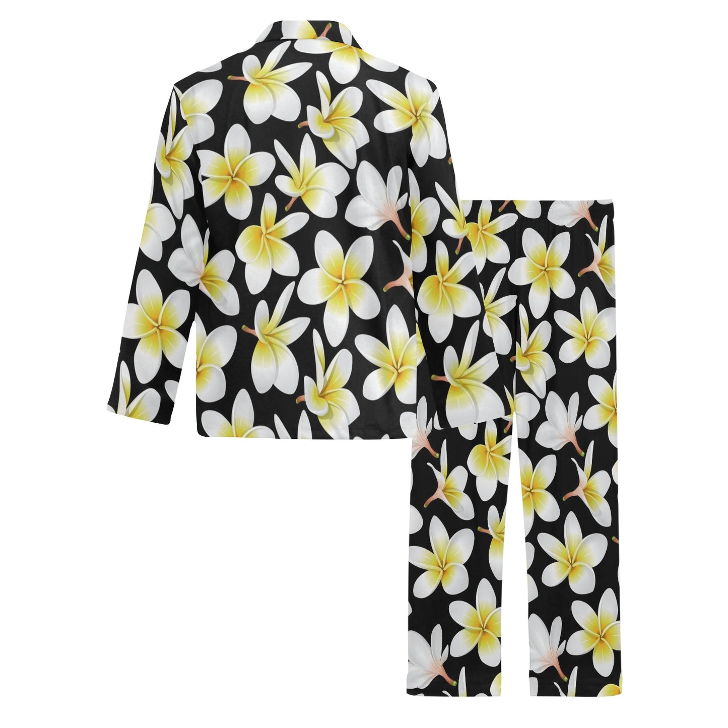 Yellow Plumeria Hawaiian Flowers Men's Long Pajama Set