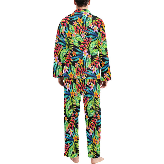Heliconia Pattern Print Design HL09 Men's Long Pajama Set