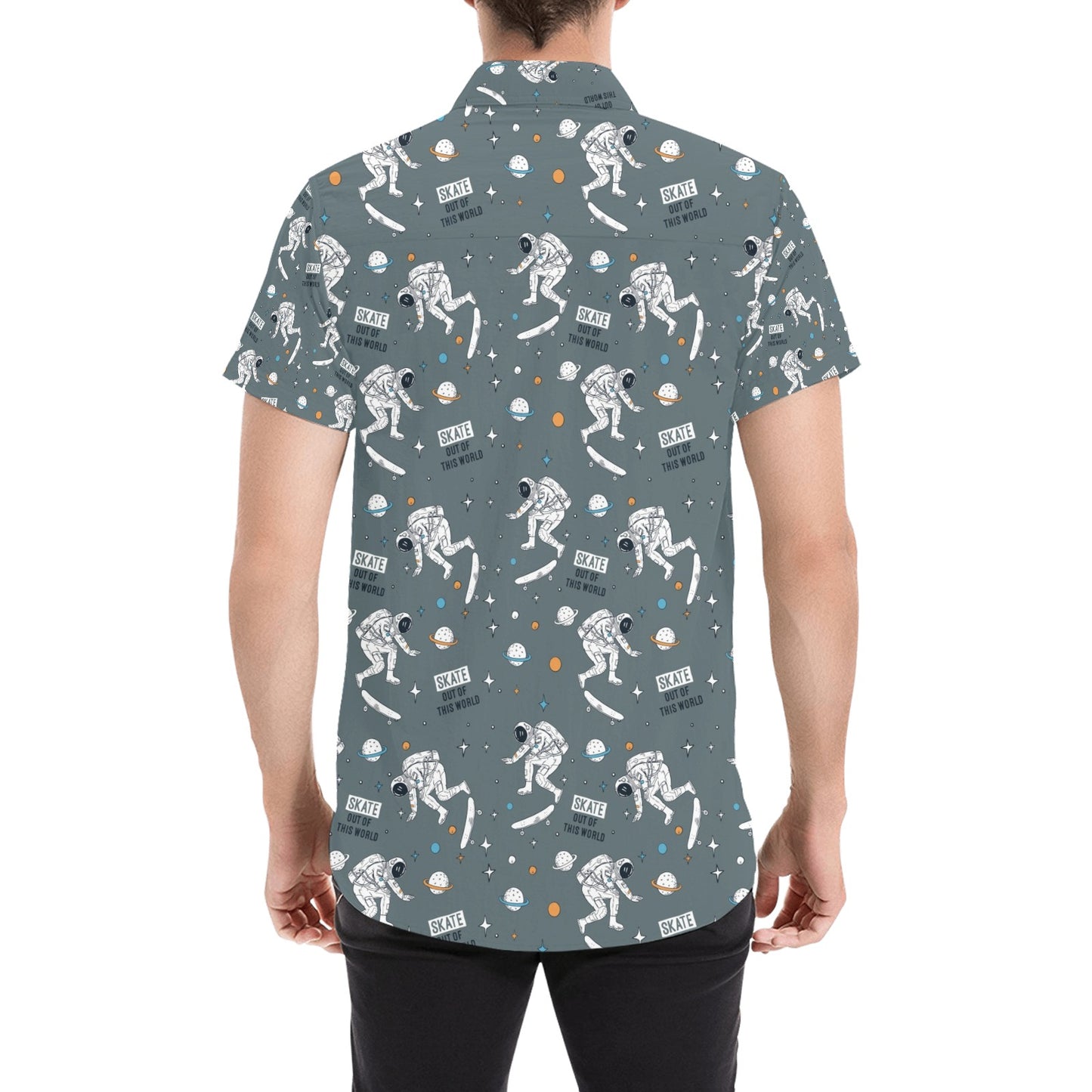 Skateboard Print Design LKS306 Men Short Sleeve Button Up Shirt