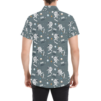 Skateboard Print Design LKS306 Men Short Sleeve Button Up Shirt