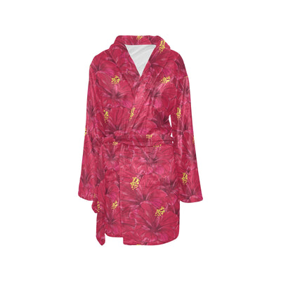 Hibiscus Red Pattern Print LKS308 Women's Fleece Robe