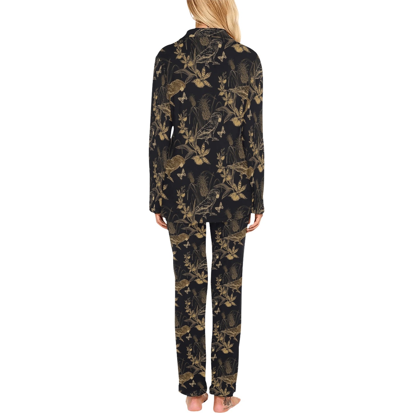 Parakeet Pattern Print Design A05 Women's Long Pajama Set