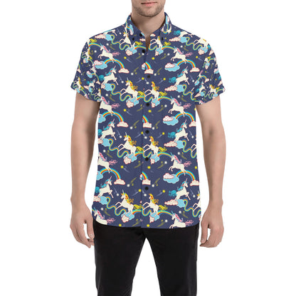 Unicorn Print Design LKS304 Men Short Sleeve Button Up Shirt