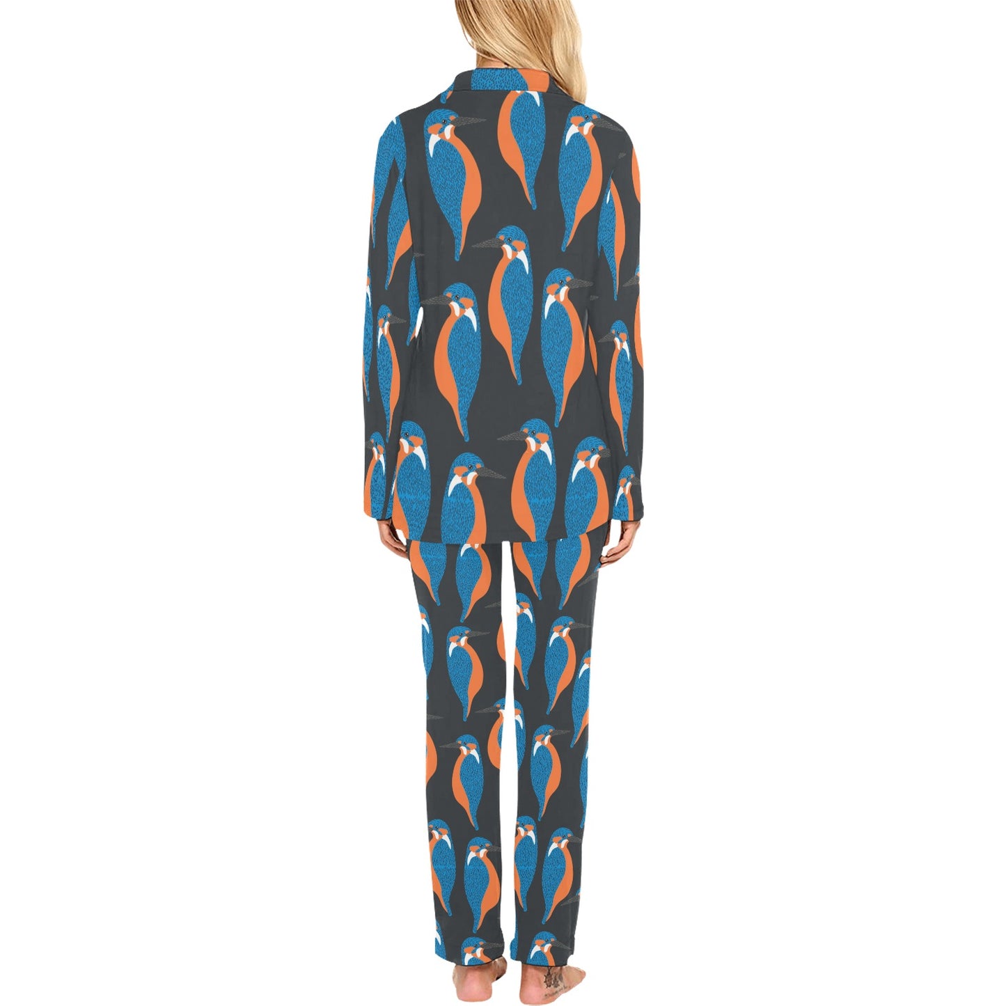 Kingfisher Pattern Print Design 03 Women's Long Pajama Set