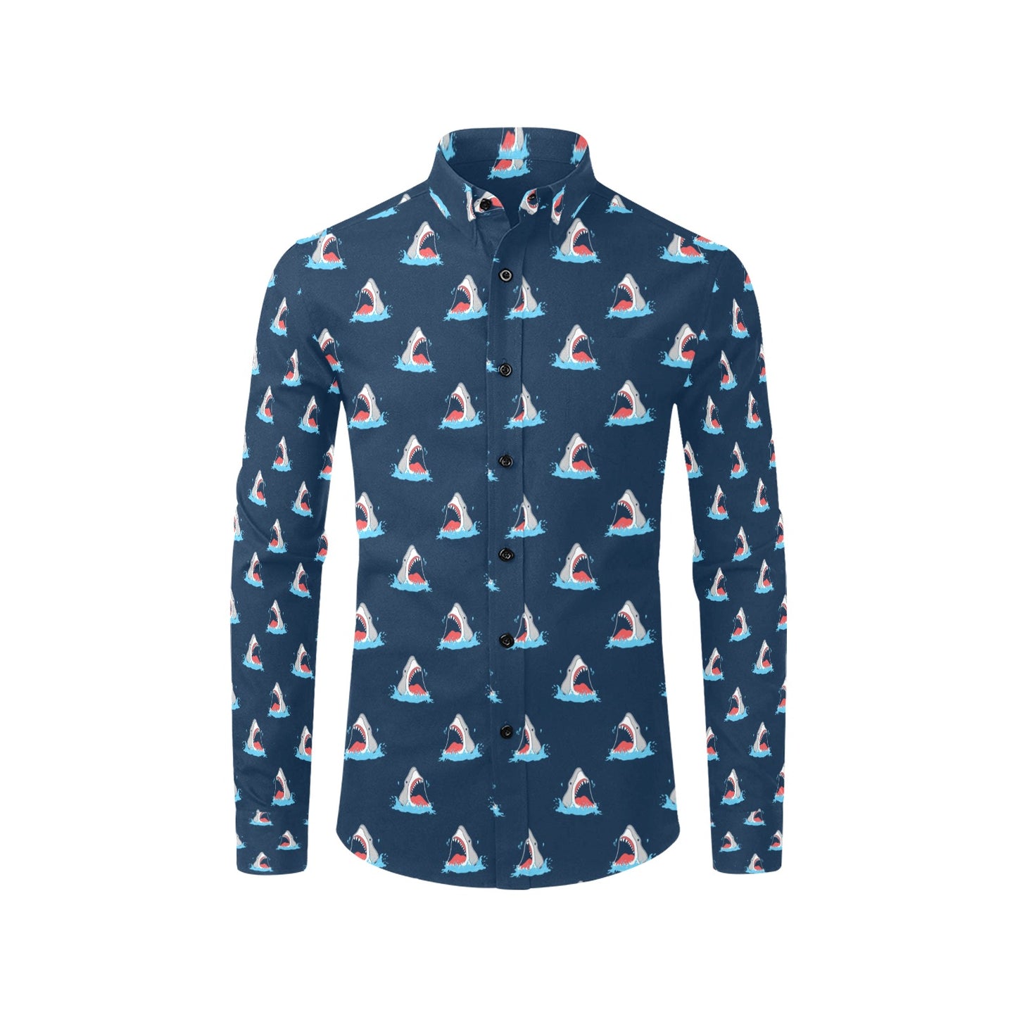 Shark Print Design LKS3010 Men's Long Sleeve Dress Shirt
