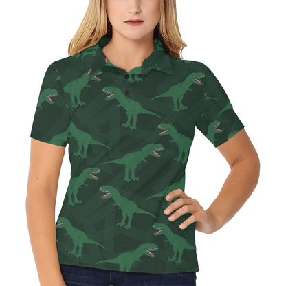 T Rex Pattern Print Design A06 Women's Polo Shirt
