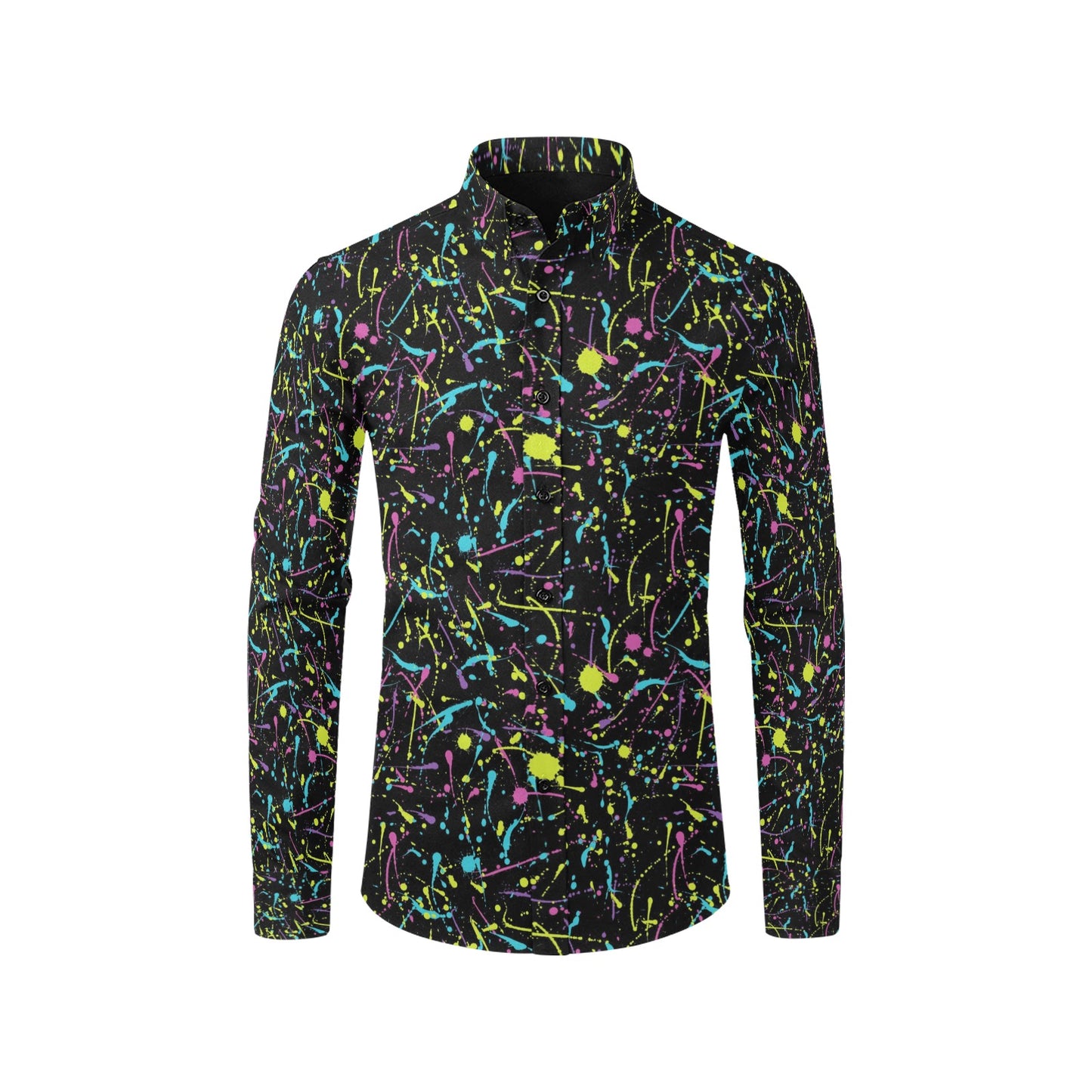 Splatter Multicolor Print Design LKS302 Men's Long Sleeve Dress Shirt
