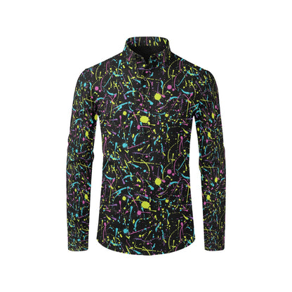 Splatter Multicolor Print Design LKS302 Men's Long Sleeve Dress Shirt