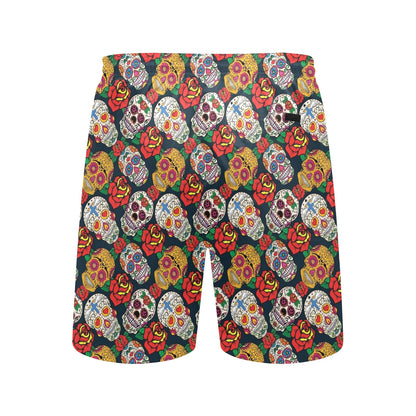 Sugar Skull Print Design LKS306 Men's Swim Trunks Beach Shorts