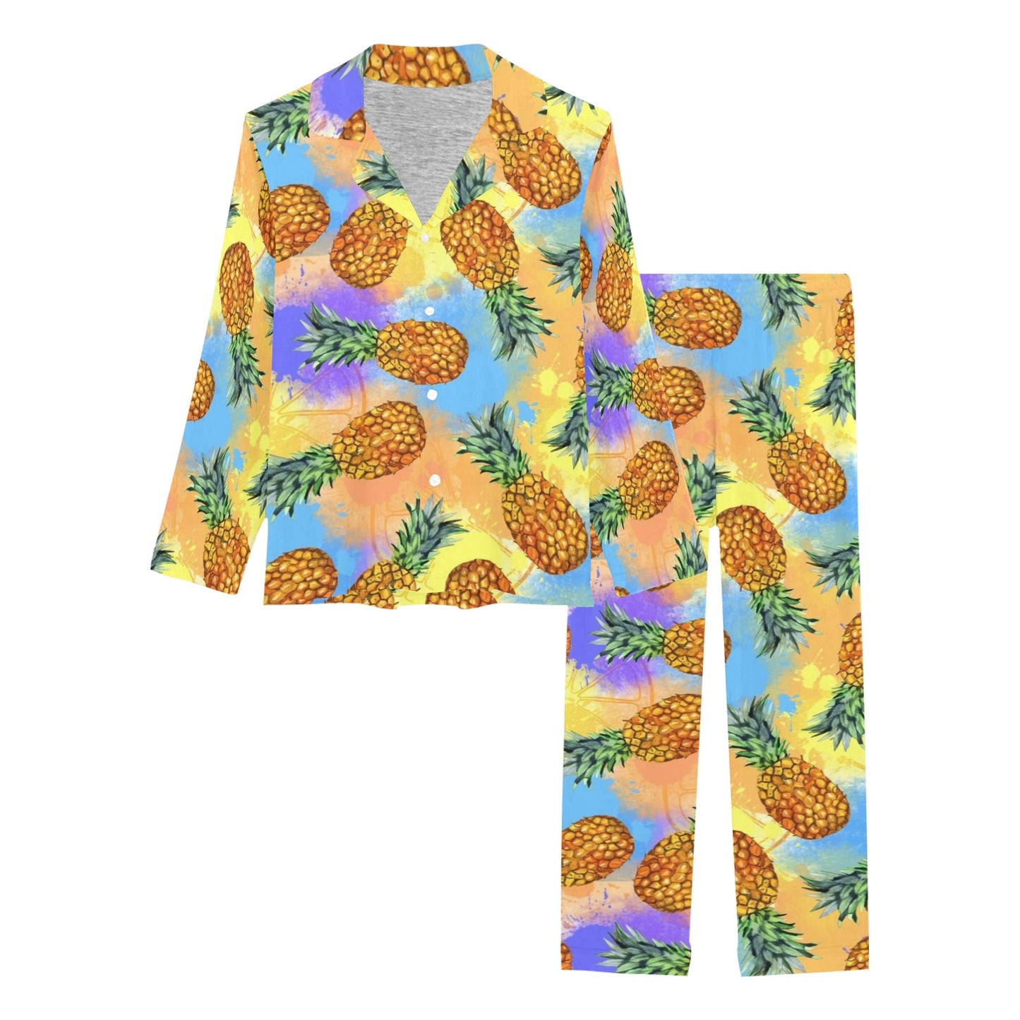 Pineapple Pattern Print Design PP09 Women's Long Pajama Set