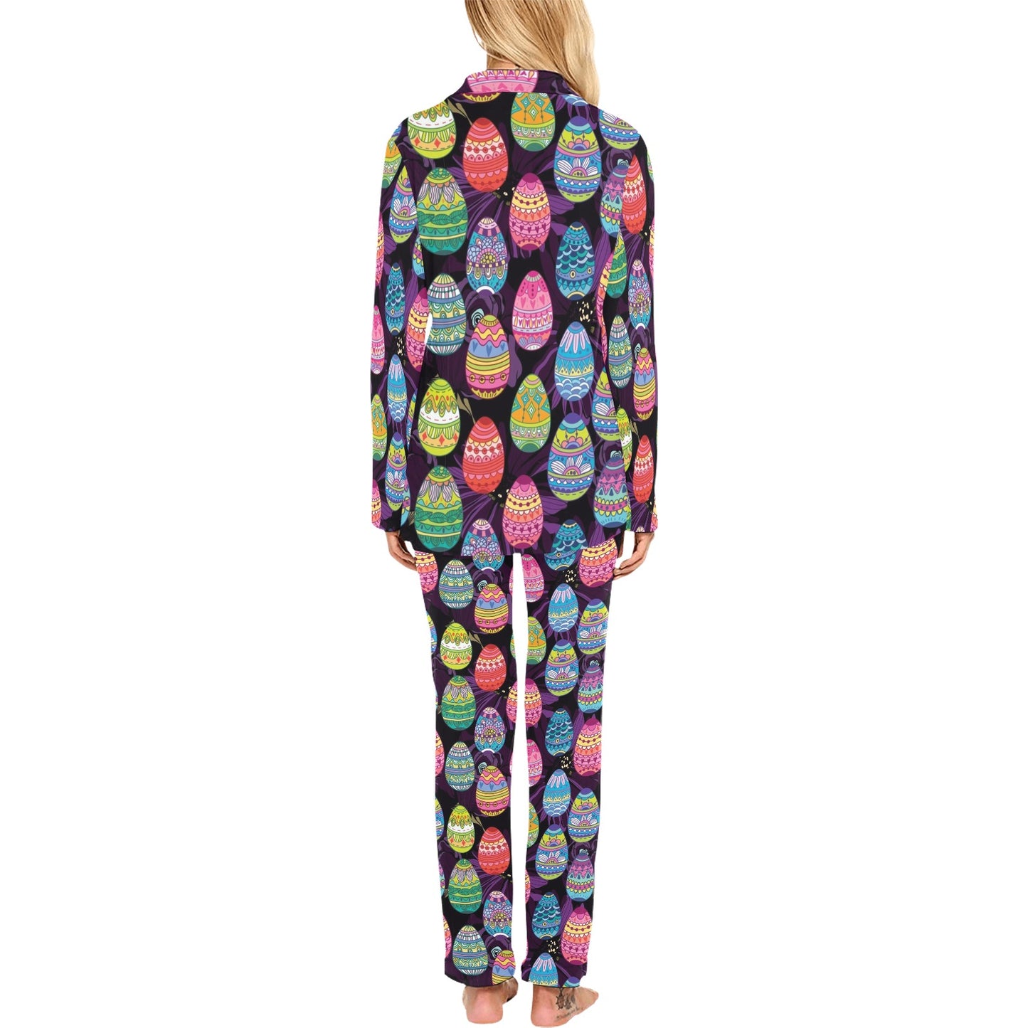 Easter Eggs Pattern Print Design RB08 Women's Long Pajama Set