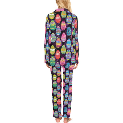 Easter Eggs Pattern Print Design RB08 Women's Long Pajama Set