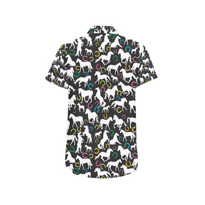 Horse Hoof Colorful Print Design LKS301 Men Short Sleeve Button Up Shirt