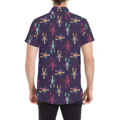 Lobster Print Design LKS402 Men Short Sleeve Button Up Shirt