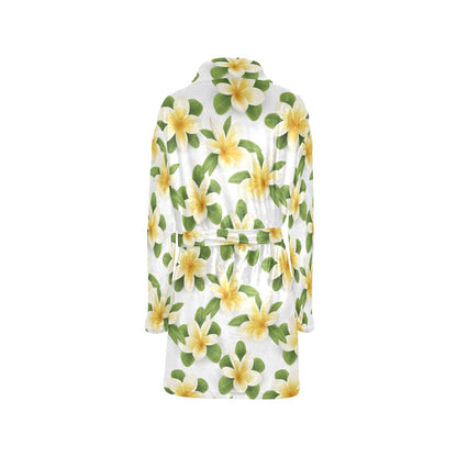 Yellow Plumeria Pattern Print Design PM012 Women's Fleece Robe