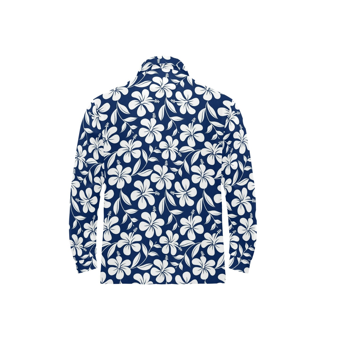 Hibiscus Pattern Print Design HB031 Long Sleeve Polo Shirt For Men's