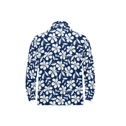 Hibiscus Pattern Print Design HB031 Long Sleeve Polo Shirt For Men's